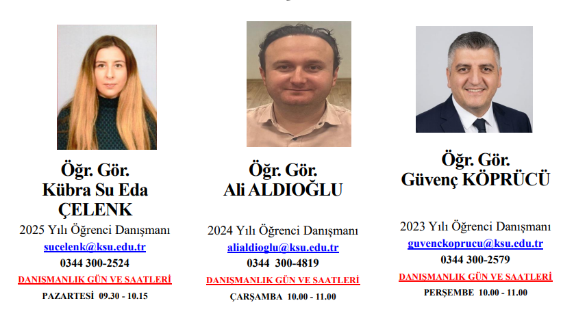 Aşçılık Programı Danışman Öğretim Elemanları ve Danışman Saatleri